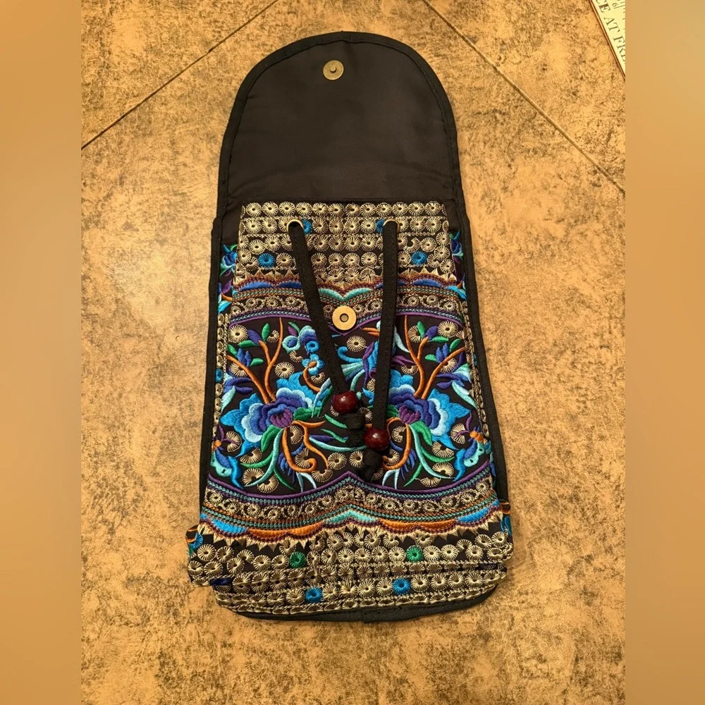 Floral Embroidered Back Pack Style Bag - Picture 2 of 6